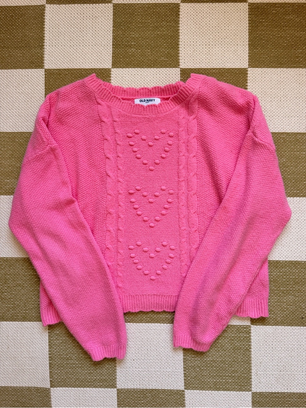 Old Navy Bubble-Heart Pink Cable Knit Crew Sweater